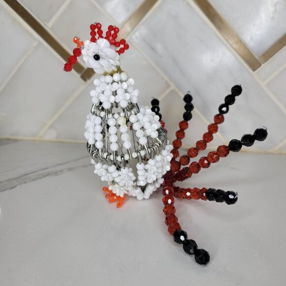 Handcrafted Beaded Rooster chicken Wire & Beads Decorative Art Piece whimsical - Picture 6 of 7
